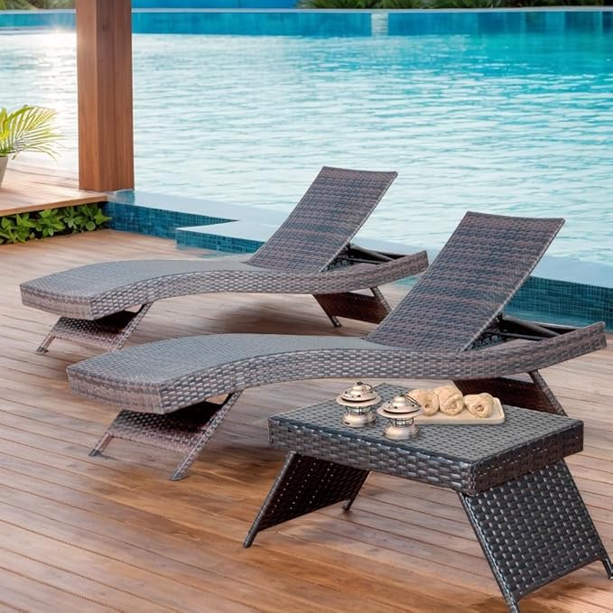 PE Rattan Adjustable Backrest Chaise Lounge Set 2