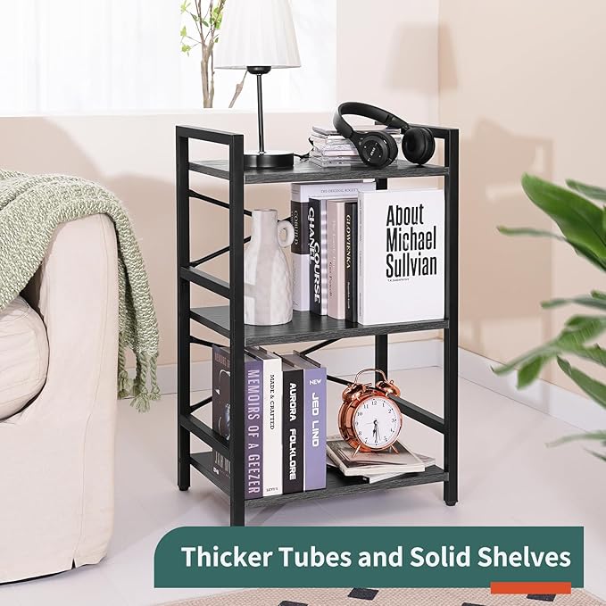 Yoobure Bookshelf Small Book Shelf, Solid Industrial 3 Tier Shelf Bookcase