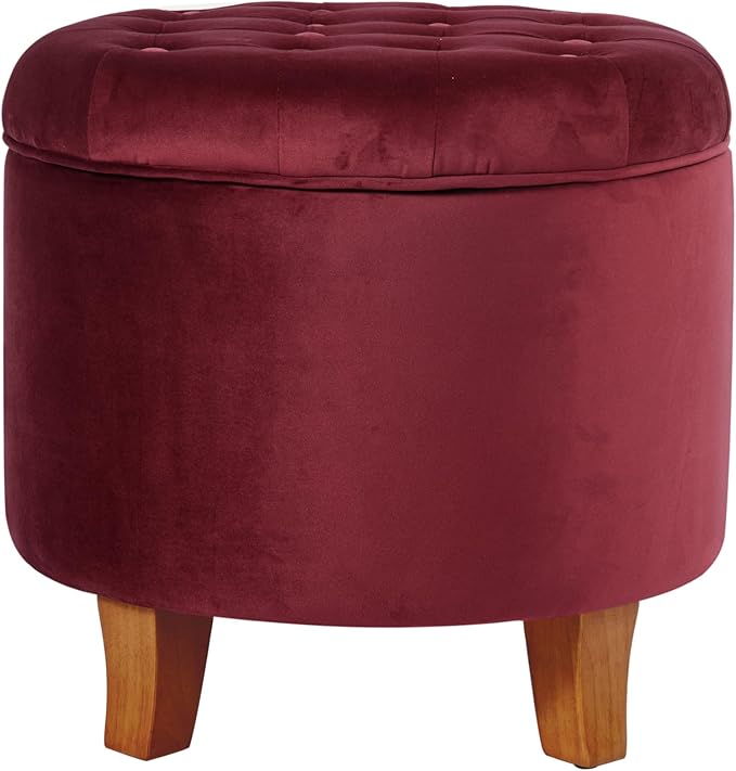 Homepop Home Decor | Upholstered Round Velvet Tufted Foot Rest Ottoman | Ottoman