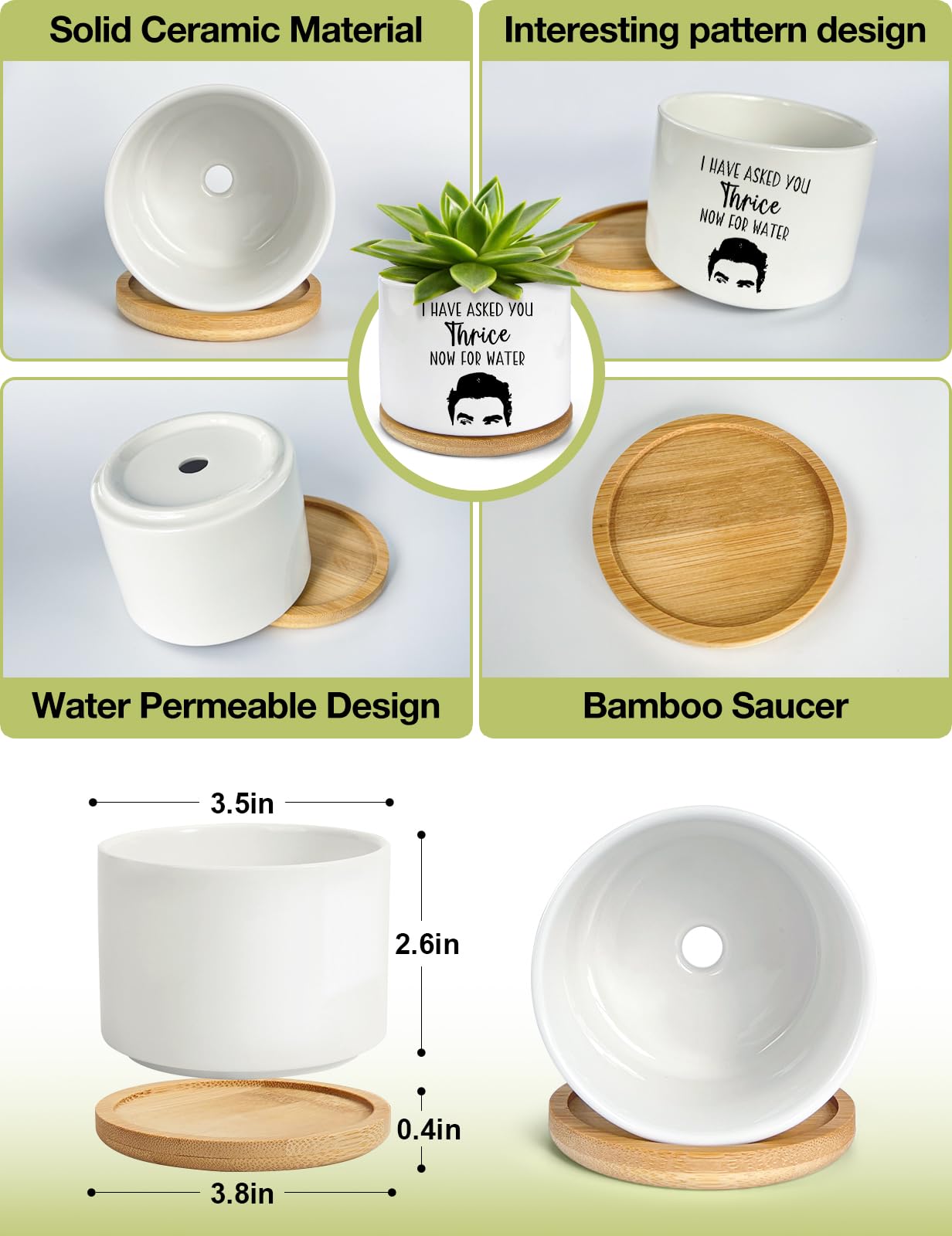 PWHINGN I Have Asked You Thrice Now for Water Ceramic Succulent Planter Pot, Funny Plants Pots Schitts Merchandise Gifts, for Women Mom Grandma Plant Lovers Gifts - 3.5 inch(Plant Not Included)