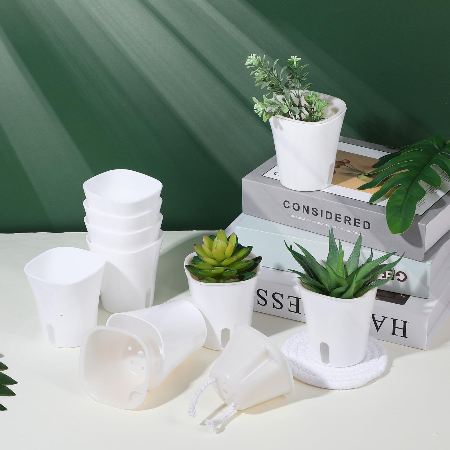 mekueeex 20 Pcs 3 Inch Self Watering Pots Self Watering Planters for Indoor Plants Plastic Self Watering Plant Pot Garden Flower Pots with Water Level Indicator Vents for Herbs ﻿