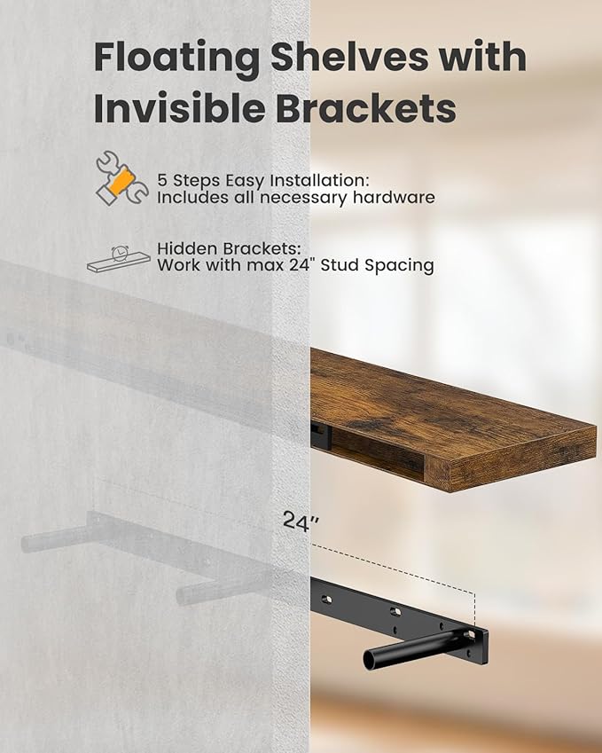 AMADA HOMEFURNISHING 47.2" L Floating Shelves, Wall Shelves Set of 3