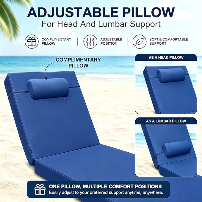 Chaise Lounge Cushion for Outdoor Furniture, Waterproof, Fade-Resistant and
