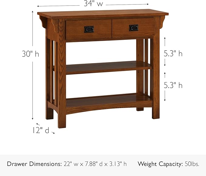 Leick Home Mission Impeccable Bookshelf, Solid Wood, 2 Drawers, 2 Shelves