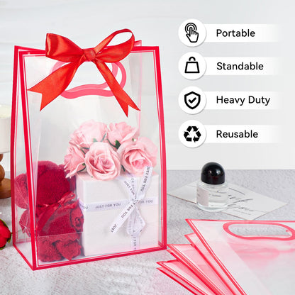 Ohuimrt Clear Plastic Gift Bags with Handles, 12 Pack, Red
