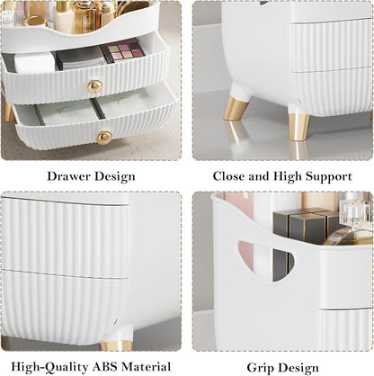Makeup Organizer Countertop, Large Capacity Skincare Cosmetic Organizer for Vanity with 2 Drawers, Cosmetic Display Cases Makeup Storage Box for Bedroom, Bathroom, Ideal Gifts for Women(White)