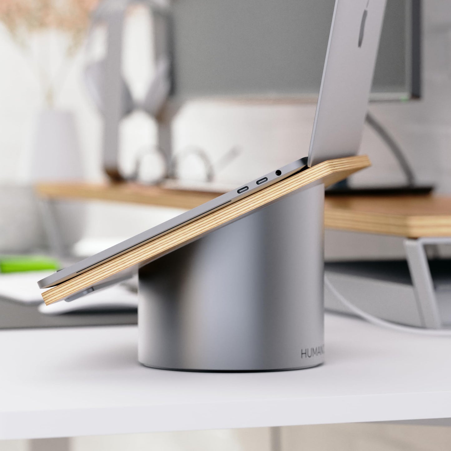 HumanCentric Laptop Riser for Desk in Black Walnut Wood Top and Space Gray Aluminum Base, Compatible with MacBook and Other Laptops Up to 16 Inches, Ergonomic Computer Holder, 25-Degree Angle Tilt