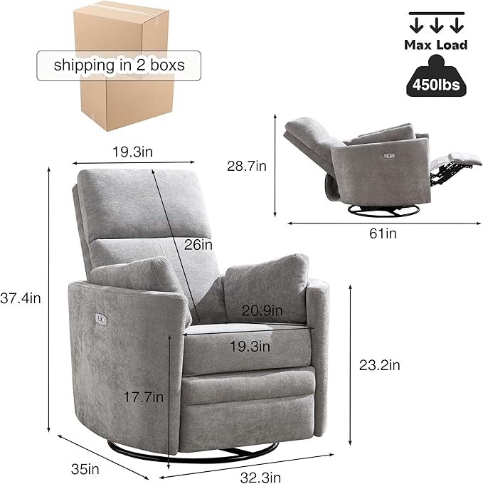 Power Recliner, Nursery Swivel Glider Rocking Chair