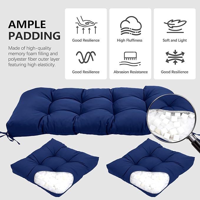 3 Pcs Wicker Chair Cushions Patio Loveseat Chaise Cushion Set