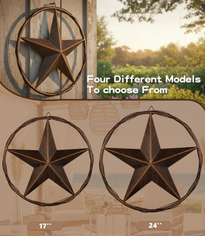 Ontrip 17.5" Metal Barn Star Wall Decor, Rustic Western Lone Star Metal Wall Art, Powder-Coated Iron, Indoor/Outdoor Porch Patio Fence Fireplace Farmhouse Decor, Housewarming Gift
