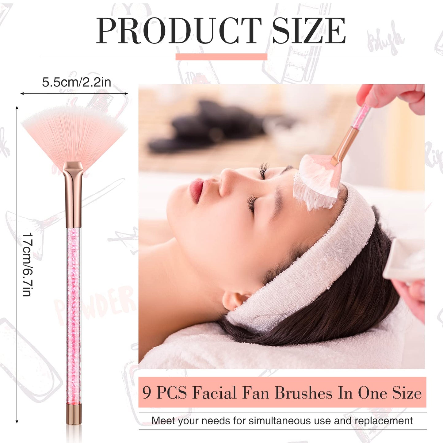 9 Pieces Facial Fan Mask Brushes, Soft Facial Applicator Brushes Tools for Peel Glycolic Makeup for Mud Cream(Champagne)