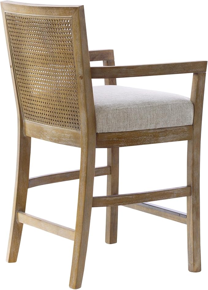 Madison Park Bar Stool with Rattan Back, Wood Counter Height Barstools