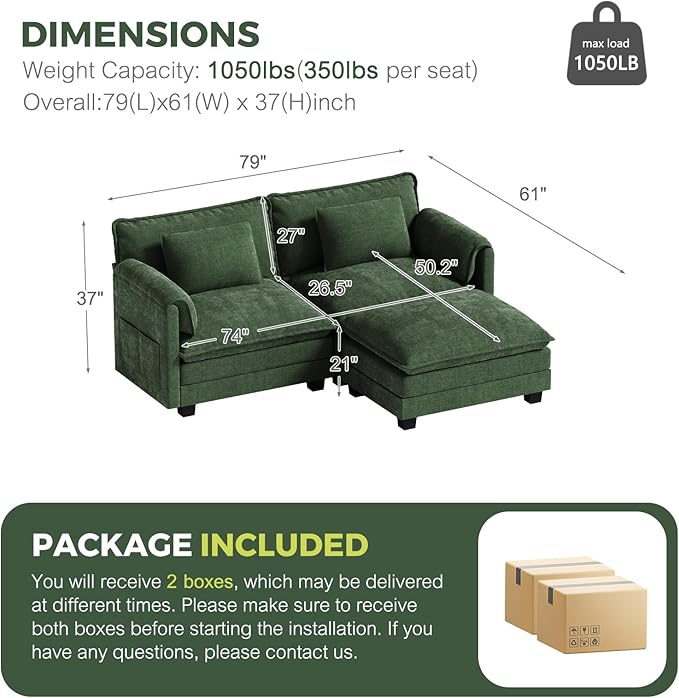 ELUCHANG Oversized 79" Modular Sectional Sofa, Comfy Cloud Couch