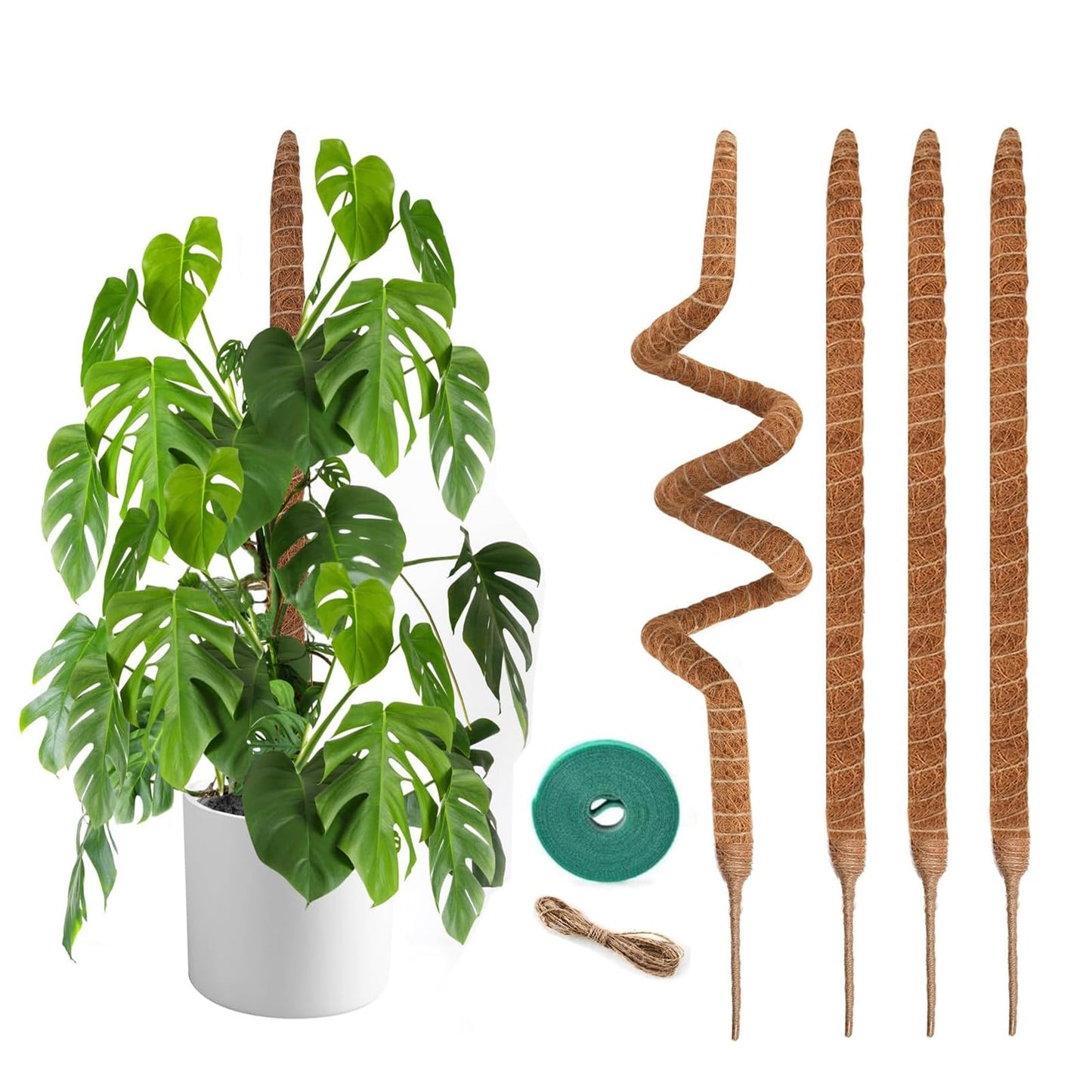 4 Pack Moss Pole, 28 Inch Bendable Moss Poles for Plants Monstera for Climbing Plants, Handmade Coco Coir Pole Plant Sticks Support Stakes for Indoor Plants Plant Grow