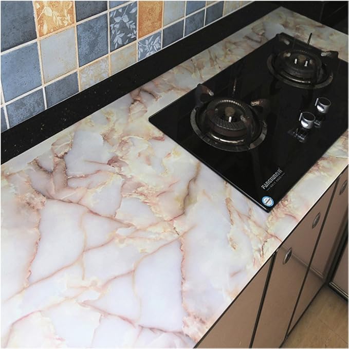 Amhao Amber Pink Granite Look Marble Effect Counter Top Film Vinyl Self