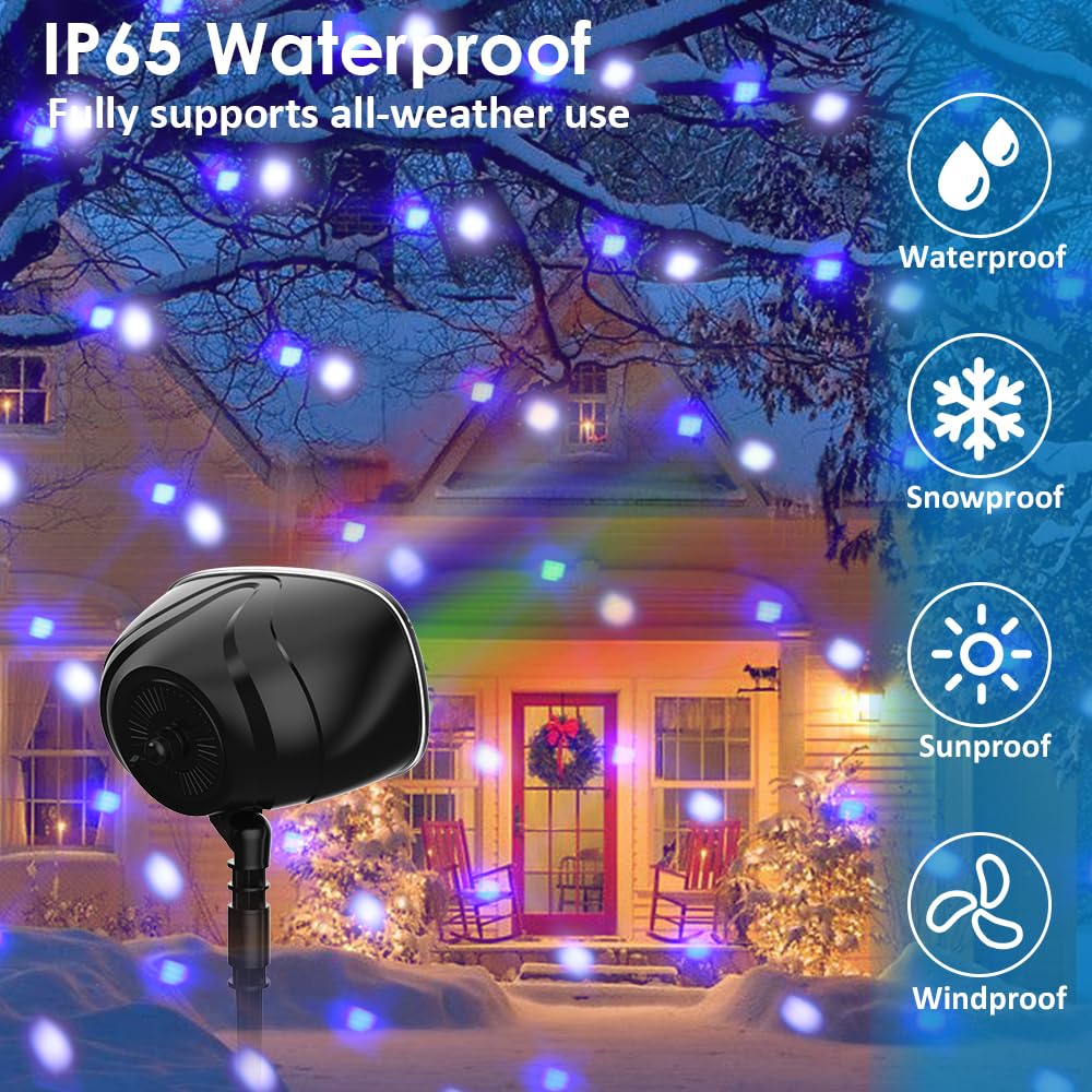 Syslux Christmas Projector Lights Outdoor, RGBW Christmas Snowfall Projector Light Rotating Falling Snow Projector with Remote Control Landscape Lights for House Yard Garden Halloween Christmas Decor