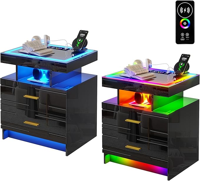 HNEBC LED Nightstand Set of 2