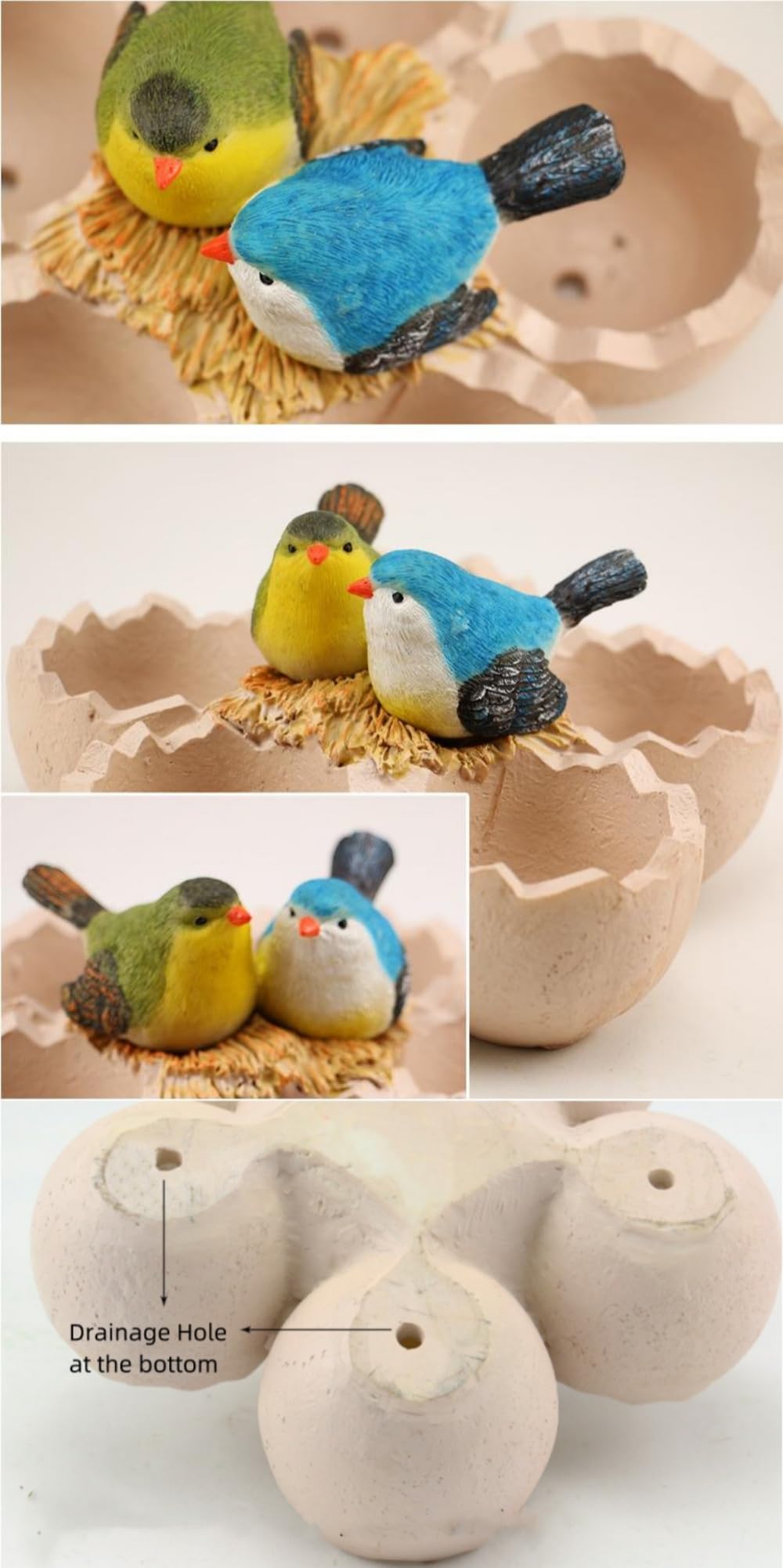 Fantasee Succulent Pot, Small Garden Pots with Drainage Hole, Resin Plants Flower Pots Miniature Ornaments for Home Office Decor (Bird's Nest)