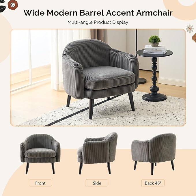 VINGLI 30.3" Wide Modern Barrel Accent Armchair