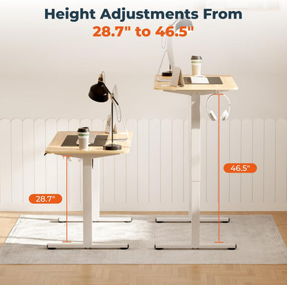 Adjustable Stand Up Desk with Memory Preset,Electric Standing Desk 47 x 24 Inch Home Office Desk Computer Workstation Sit Stand Desk, Splice Maple Top + White Frame
