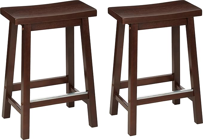 Amazon Basics Solid Wood Saddle-Seat Counter Height Bar Stools