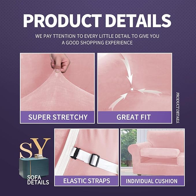 ZNSAYOTX Oversized Velvet 3 Piece Couch Cover