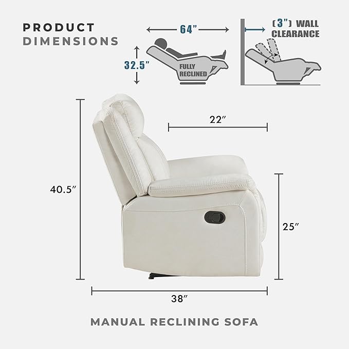 Lexicon Manual Double Reclining Sofa, Polished Microfiber Upholstered 3 Seater