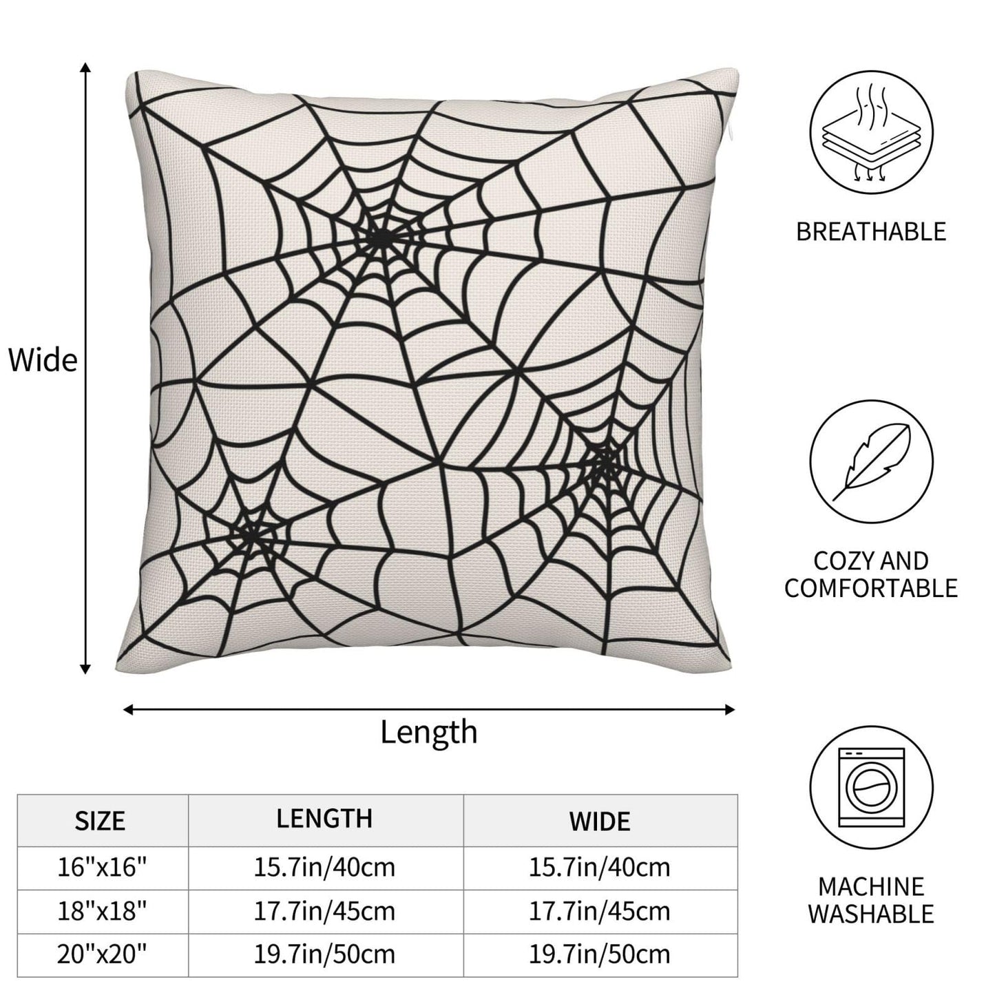 Wsunsal Halloween Pillow Covers 20x20 Inch Set of 2, White Spider Web Decor Throw Pillows Holiday Halloween Outdoor Decorative Pillows Square Linen Cushion Covers for Home Bed Couch Sofa