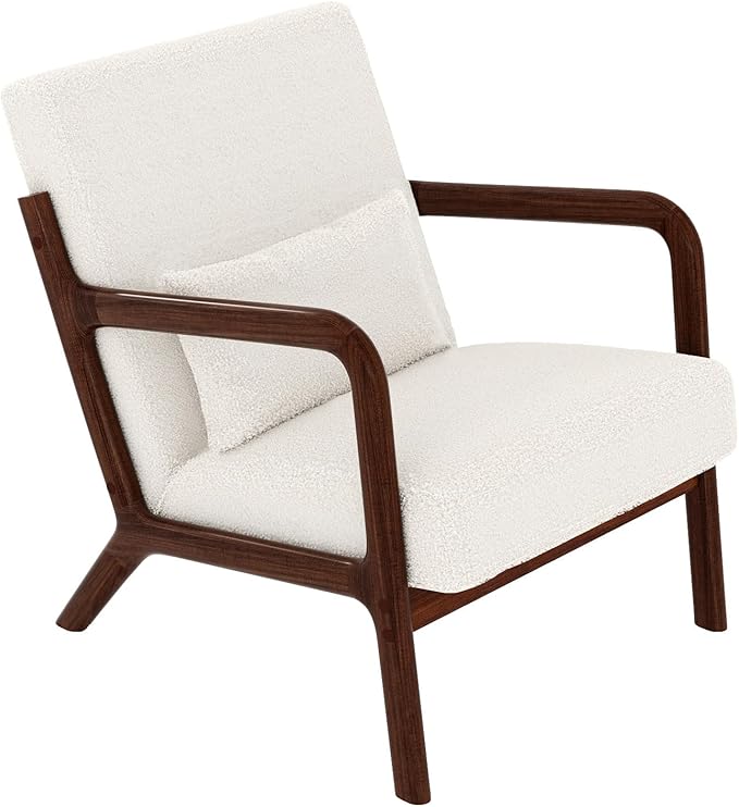 Garvee Mid-Century Modern Accent Chair, Sherpa Upholstery, Solid Wood Armchair
