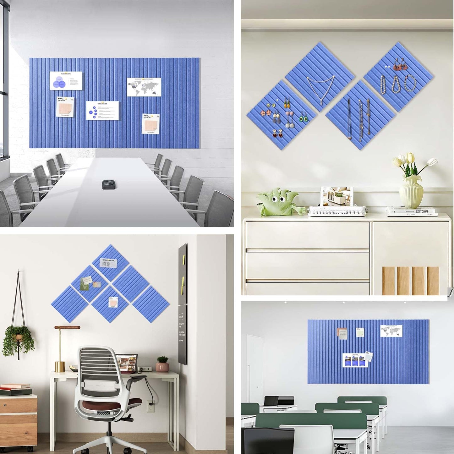 Large Cork Board for Office, 8 Pack Felt Wall Tiles with Slat Wall Paneling and Safe Removable Adhesive Tabs, Felt Bulletin Board Pin Board Cork Boards for Walls - Sky Blue