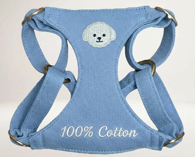 AetruffyPet 100% Cotton Dog Harness and Leash Set – Soft Breathable Vest for Small Dogs, Adjustable No-Choke Design, Lightweight Walking Set (XS/S/M) (Blue, M)