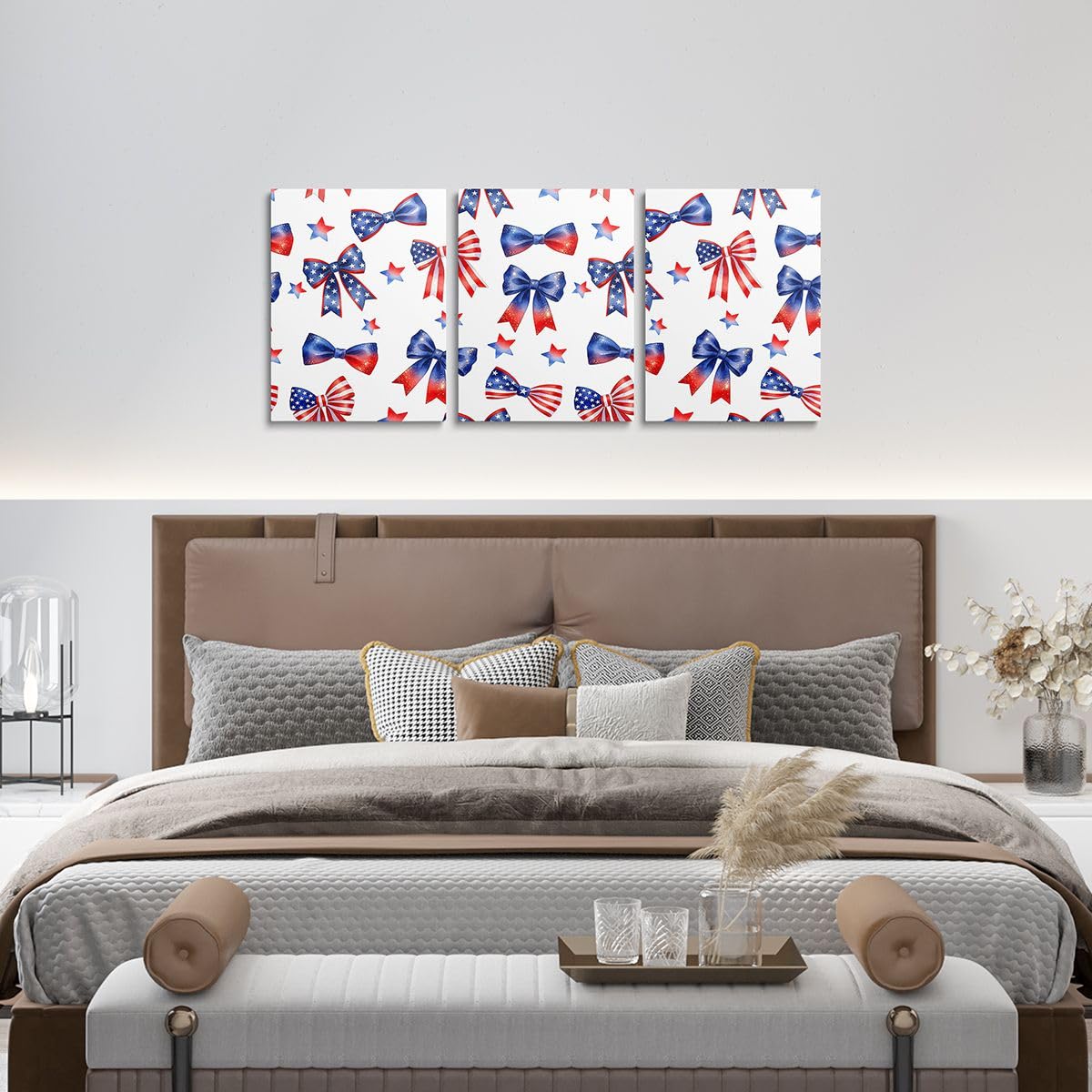 Feelyou Patriotic 250th Anniversary 3 Piece Canvas Wall Art for Living Room Bedroom 4th of July Wall Art for Home Decor American Flag Office Decor Artwork Red and Blue Star Print Picture Posters