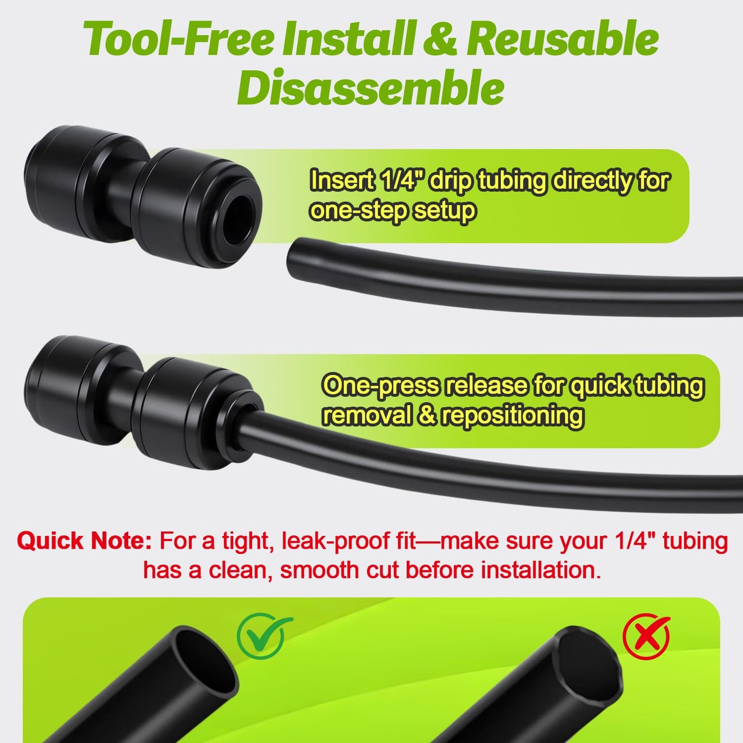 Copadri Quick Connect 1/4" Drip Irrigation Coupling Fitting: 32 Pieces Push to Fit Drip Line Coupler Parts for 1/4-Inch Tubing Leak Free Dripline Hose Connectors for Garden Lawn Sprinkler System