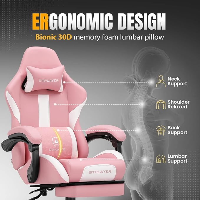 GTPLAYER Gaming Chair with Pocket Spring Cushion, Leather Office Chair with