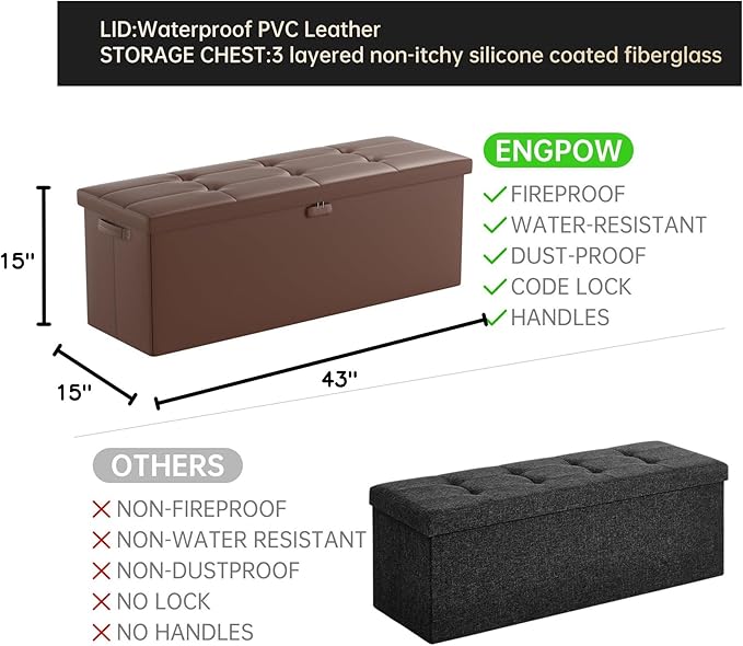 ENGPOW Storage Ottoman, Fireproof Folding Bench