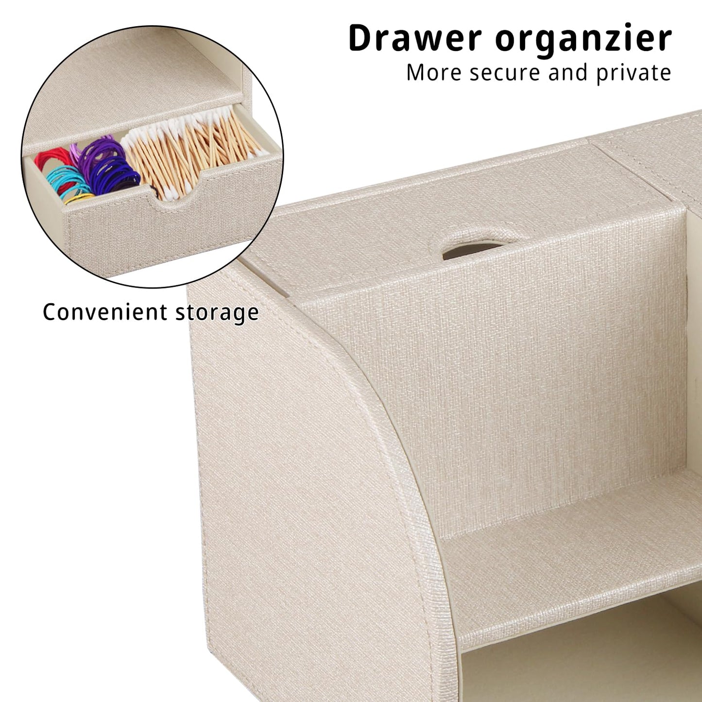 YAPISHI Tissue Box Cover with Storage Tray and Drawer, PU Leather Square Tissue Box Holder, Modern Cube Facial Tissue Dispenser, Makeup Holder, Remote Control Organizer for Nightstand, Bathroom Vanity