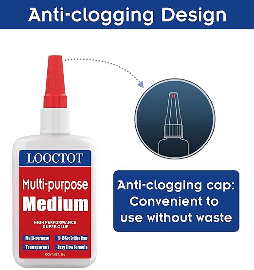 LOOCTOT 60g Medium CA Glue Premium Adhesive. All Purpose, Quick Drying Super