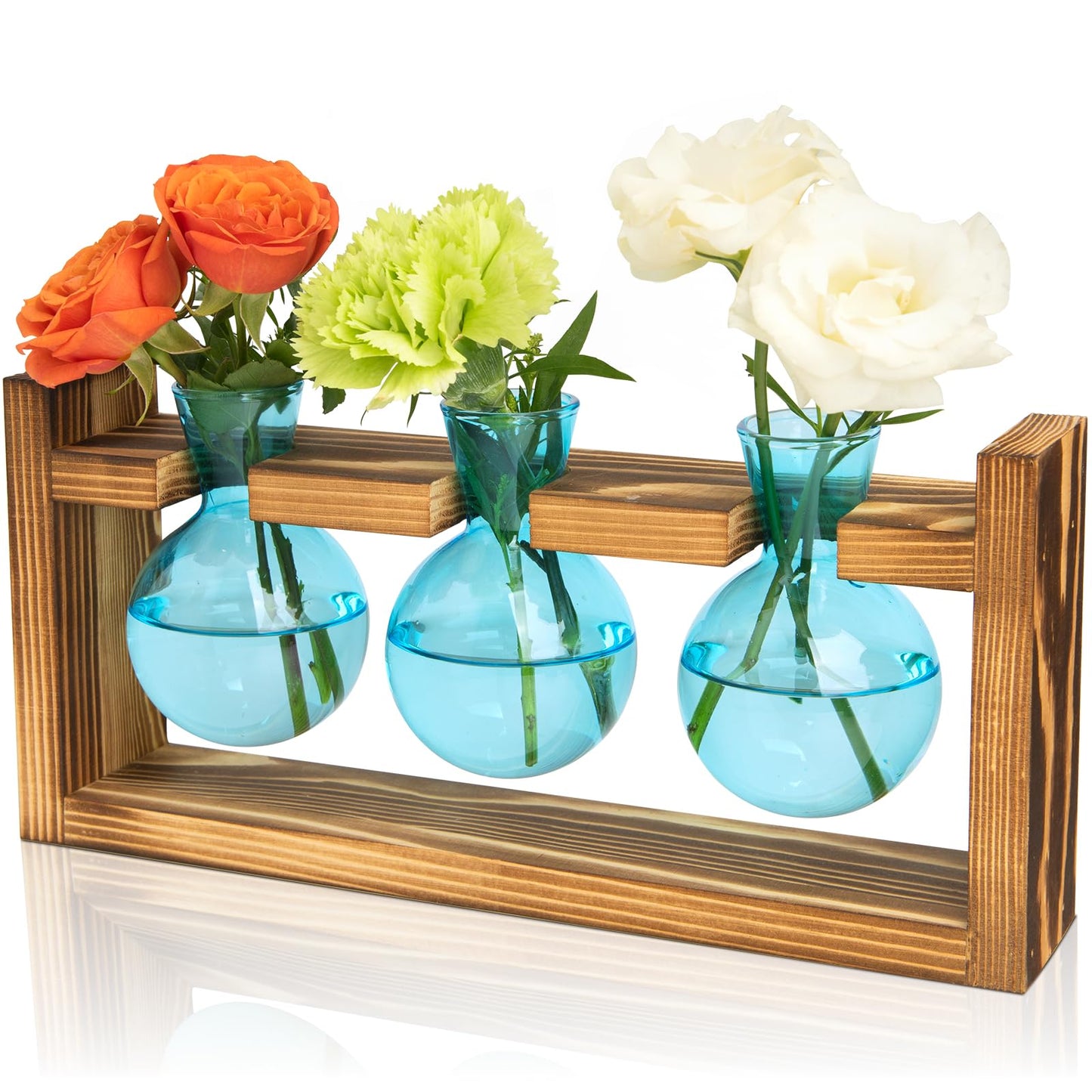 XXXFLOWER Glass Plant Terrarium Propagation Station, Gifts for Mom Plant Lovers Wife Daughter, 3 Bulb Glass Vase Plant Terrarium Tabletop for Hydroponics Home Office Indoor Decor (Blue)