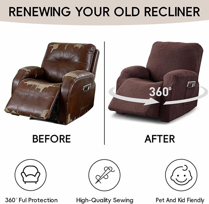 Recliner Chair Covers, 4-Piece Stretch Geometric Strokes Jacquard Reclining