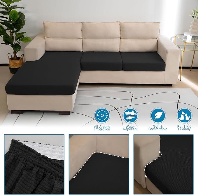 Water Repellent L Shaped Couch Covers, 4 Pieces Sofa Seat Cushion Slipcovers