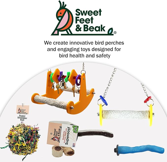 Sweet Feet and Beak Roll Bird Swing - Pumice Perch Bird Toys Trims Nails and Beaks, Safe Bird Cage Accessories for Small and Large Birds, Swinging Toys Birds Will Love, Small 7.5 Inches - Yellow