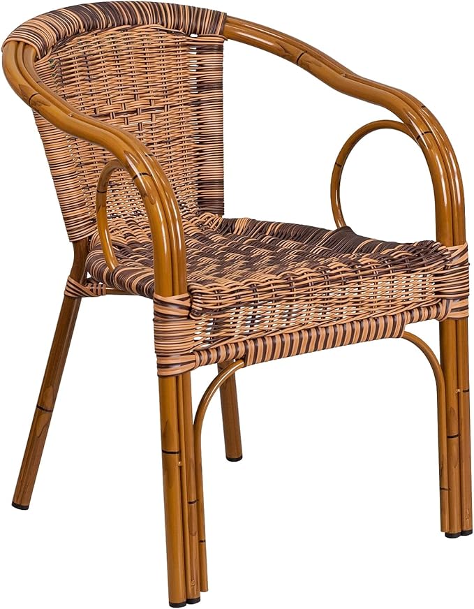 Flash Furniture 3 Pack Cadiz Series Burning Brown Rattan Restaurant Patio Chair