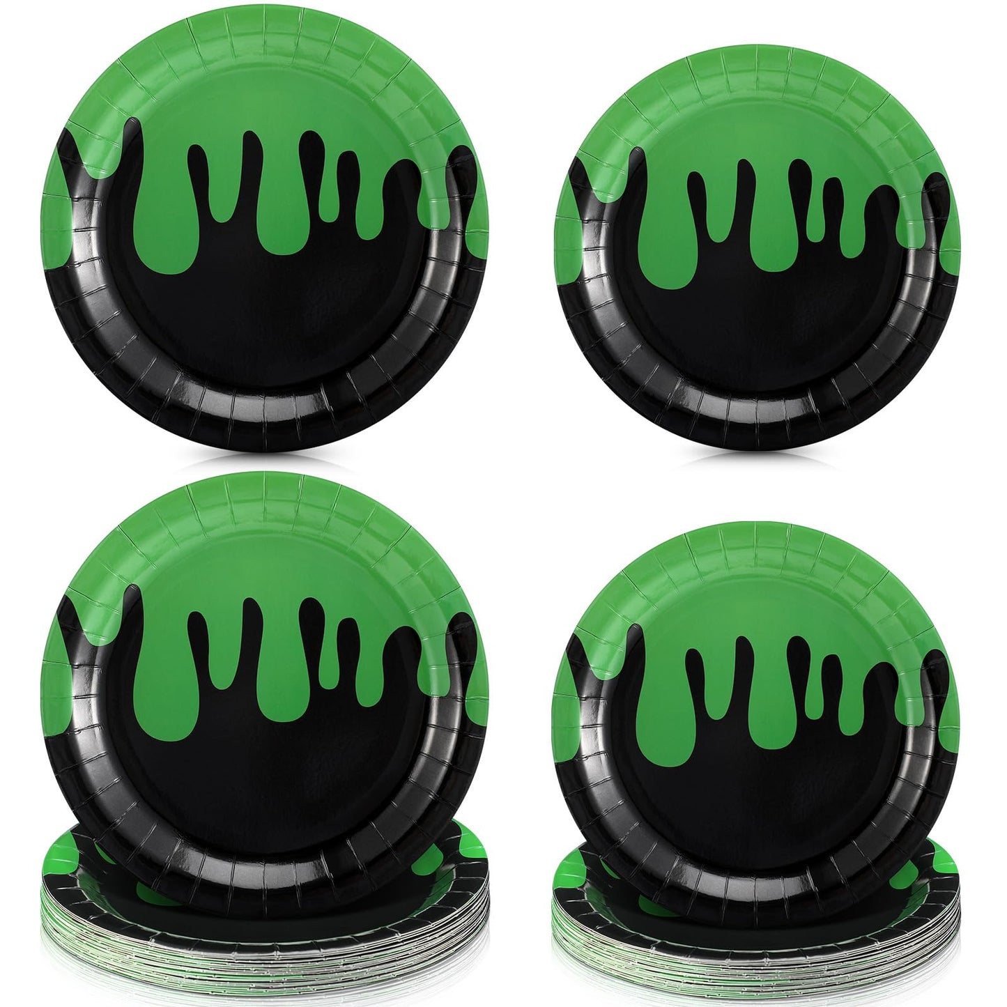 Newtay 48 Pcs Halloween Ghost Party Paper Plates Green and Black Disposable Dessert Plates Set for Kids Boys Girls Birthday Themed Party Supplies Halloween Decorations, 7 Inches and 9 Inches