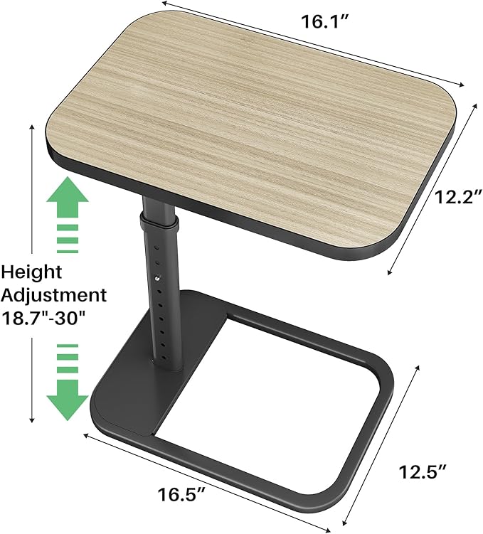 Driftwood Grey TV Tray Table, Adjustable Height & Rounded Metal Corners