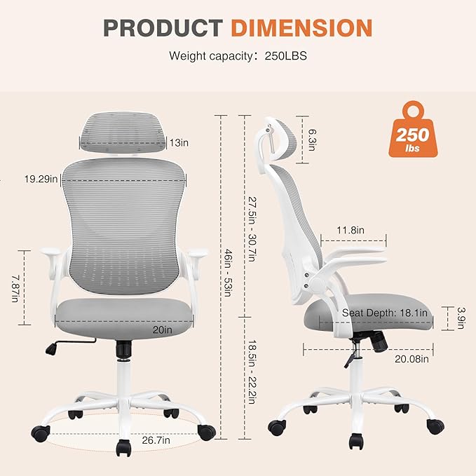 Sweetcrispy Home Office Desk Chair, Ergonomic High-Back Mesh Rolling Work