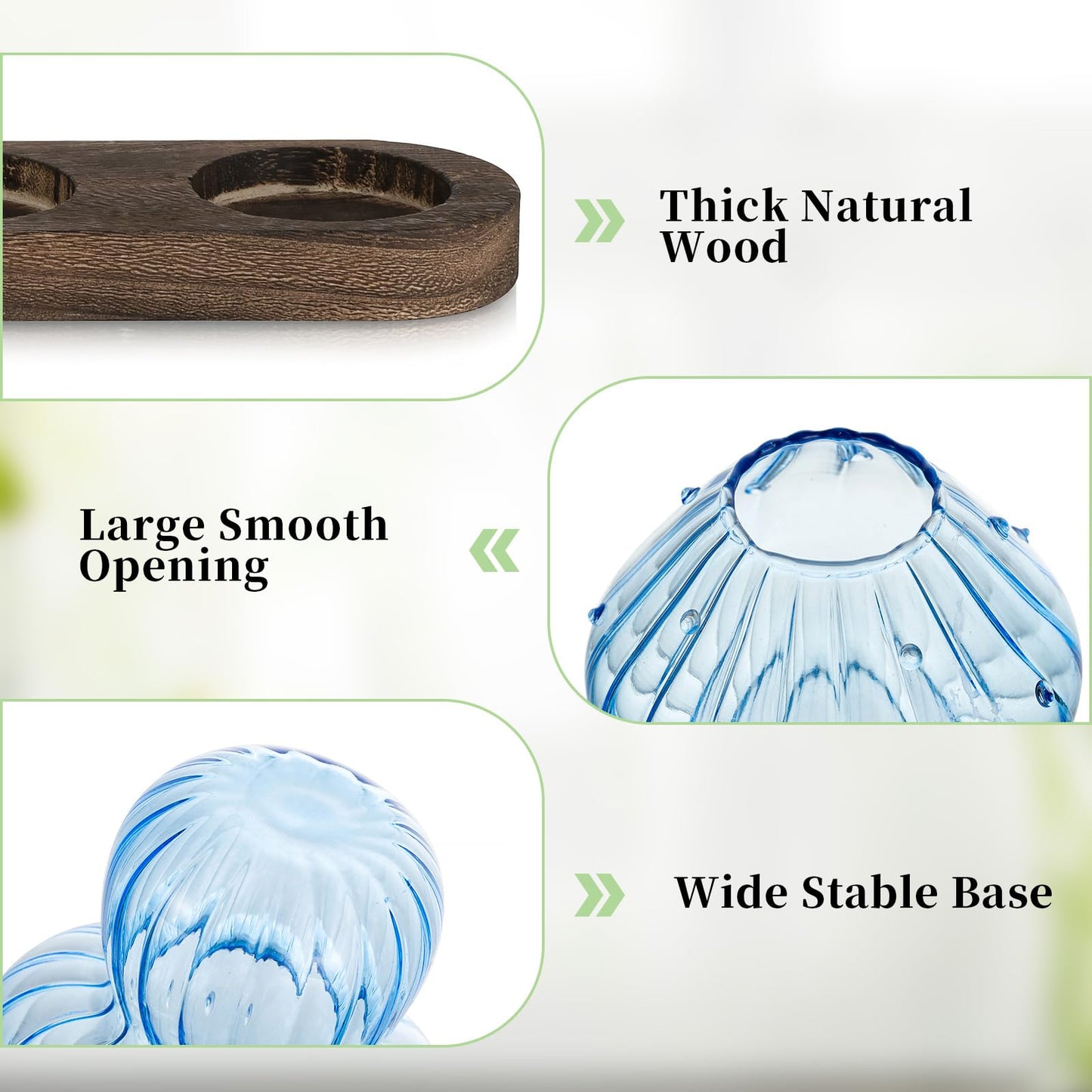 Glasseam Mushroom Plant Propagation Station: Glass Plant Terrarium Jar with Wood Stand Unique Hydroponic Planters for Indoor Plants Cute Propagation Vase for Plant Lovers Home Office Decor 3Pcs
