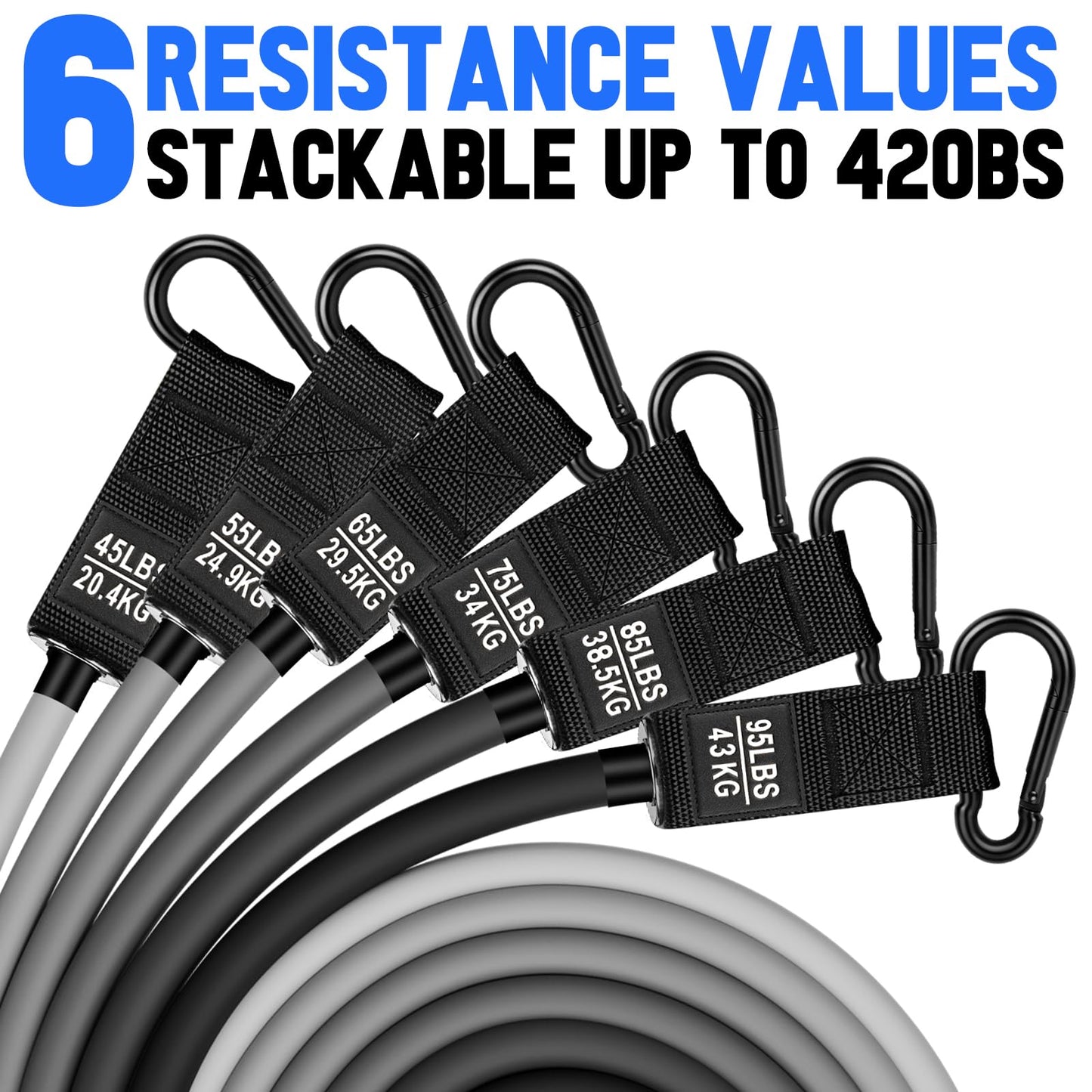 Heavy Resistance Bands for Working Out, 300lbs/360lb/420lb Exercise Bands Workout Bands with Handles, Door Anchor, Ankle Straps, Home Gym Workout Equipment for Men Fitness Strength Training Stretching