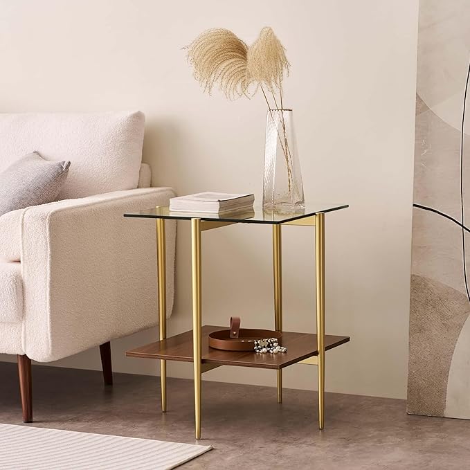 LumFurn Glass End Table, Mid-Century Modern Design Sofa Table,