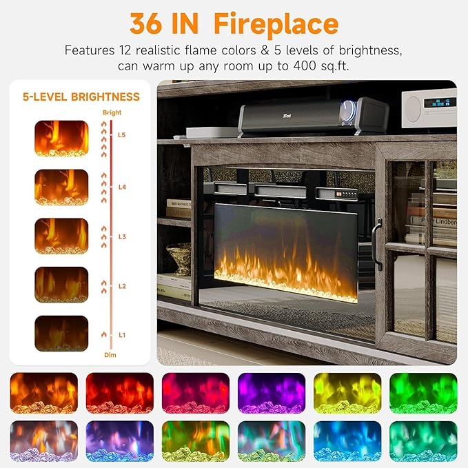 70" Fireplace TV Stand, Modern Entertainment Center