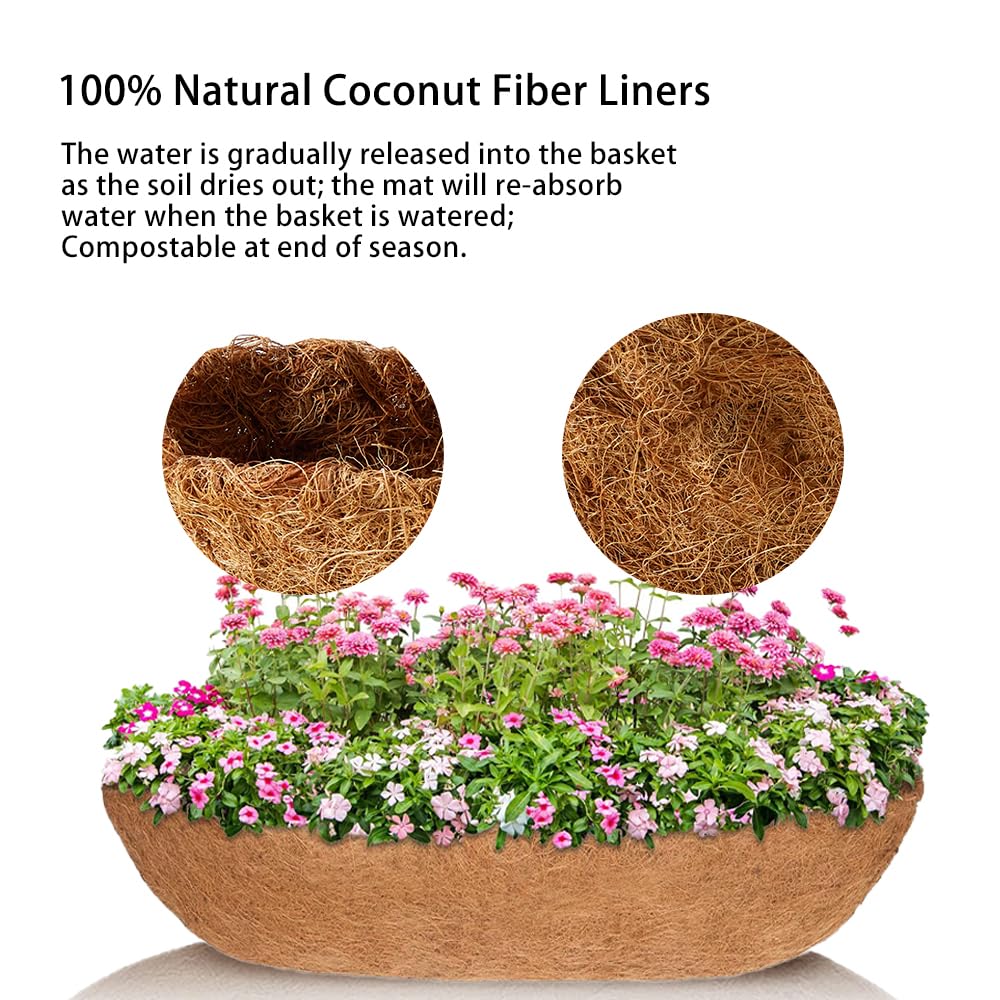 Mxespoir 3Pcs 24“ Coco Liners for Planters, Pre-Formed Trough Coconut Fiber Liner Replacement for Window Box, Fence Flower Baskets, Garden Flower Pot (24 inch 3PCS)
